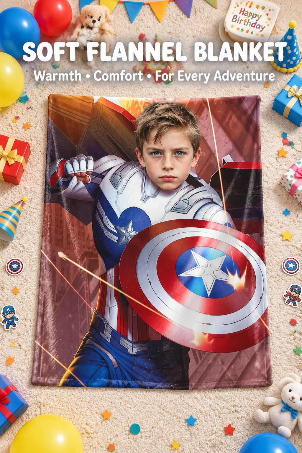 Personalized Superhero Photo Blanket Custom Face Flannel Throw Skin Friendly Warm Cozy Fleece Bedding Gift for Kids