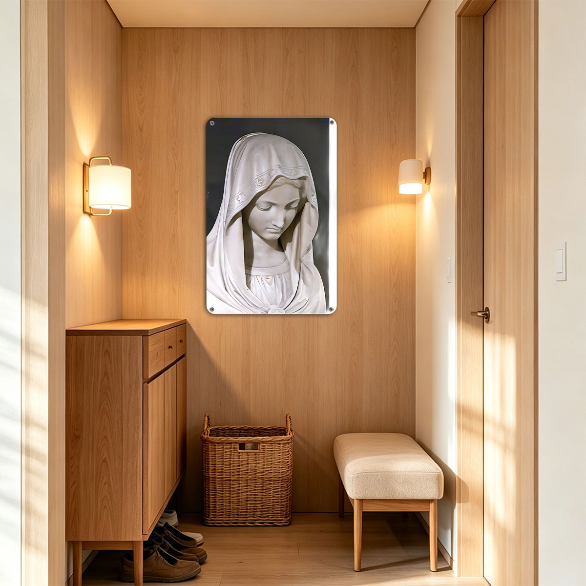 Virgin Mary Statue in White Marble - painting