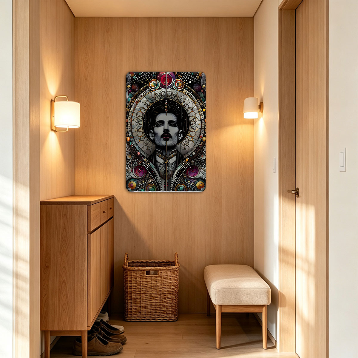 Freddie Mercury in Cosmic Stained Glass Art - painting