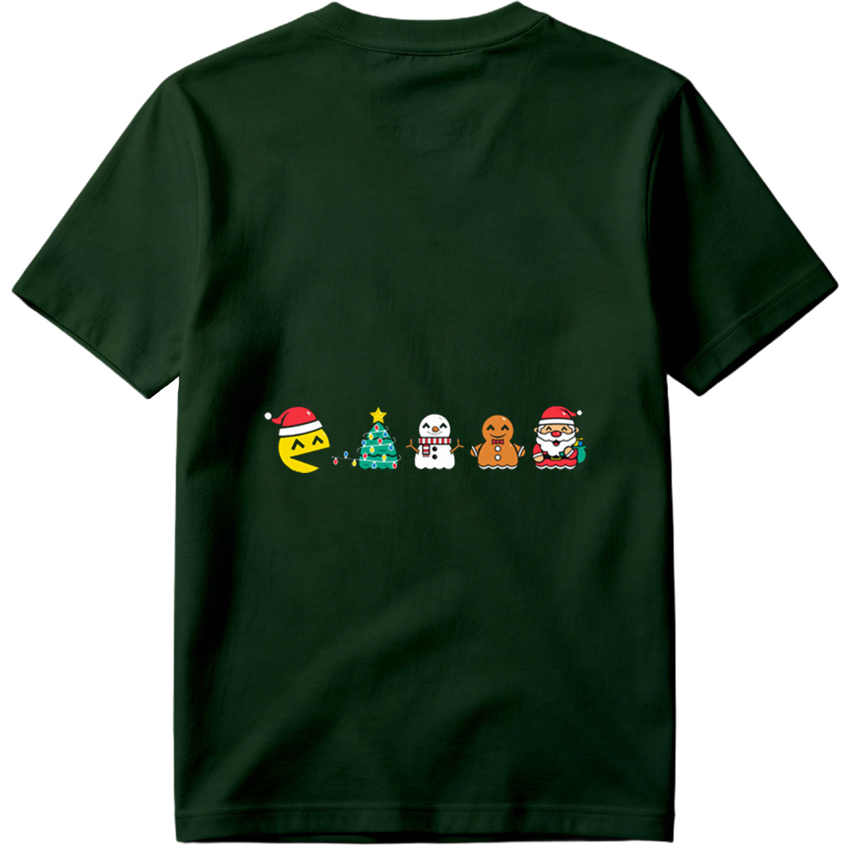 Pac-Man Christmas Characters: Pac-Man, Christmas Tree, Snowman, Gingerbread Man, Santa Claus - Tee