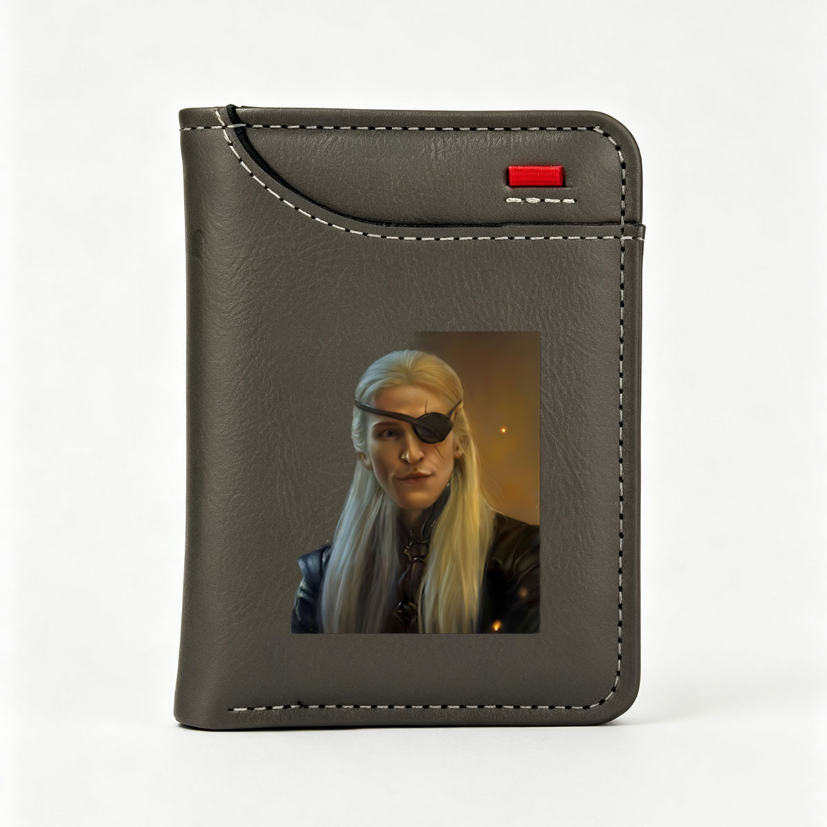 Aethelred, the Silver-Eyed Warrior with Long White Hair and Eye Patch - Vertical Style Wallet