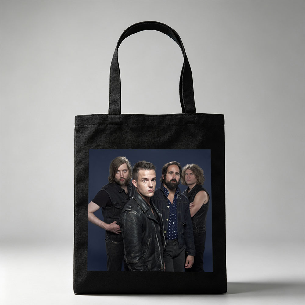 Imagine Dragons Band Members in Stylish Outfits Against Dark Background - Canvas tote bags