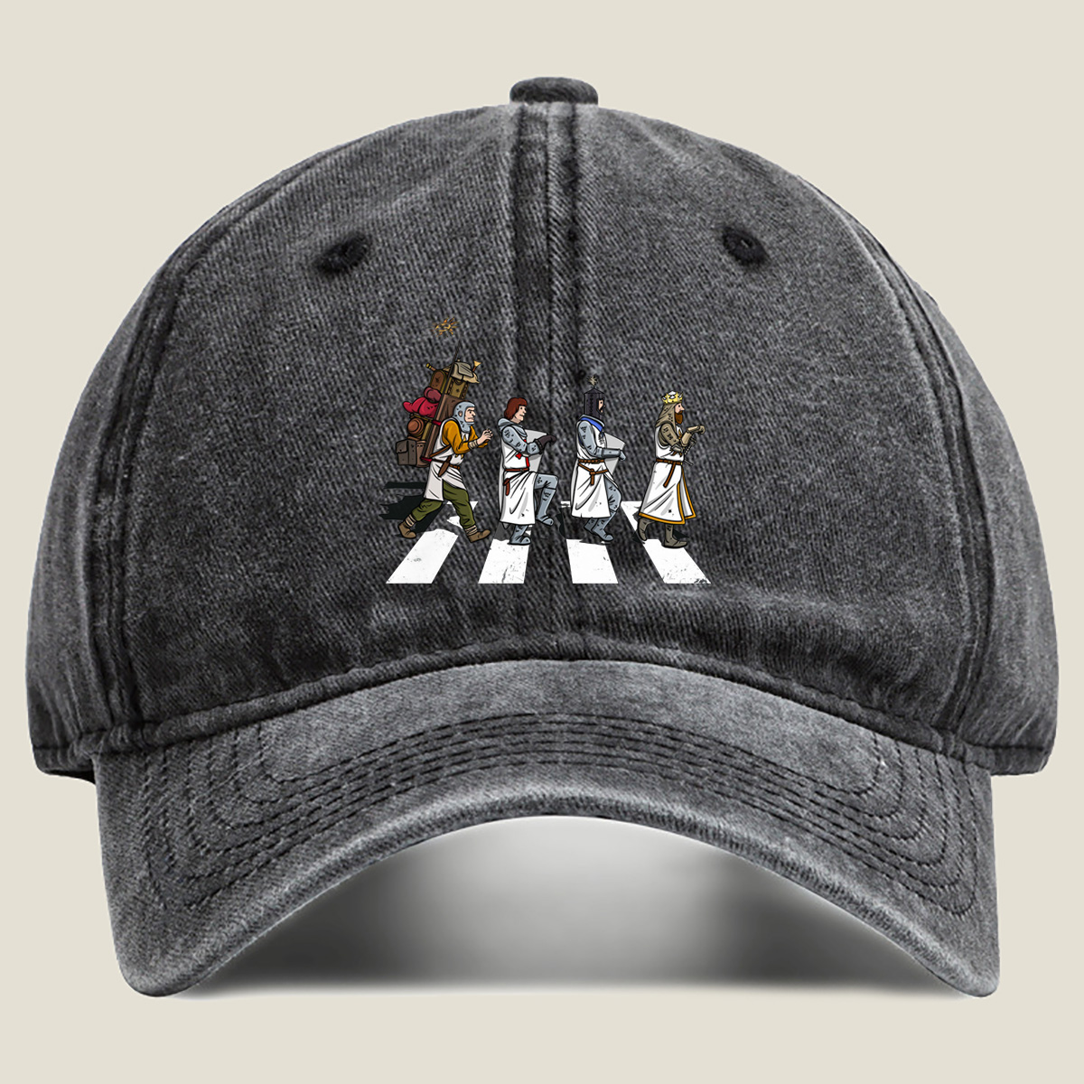 The Knights: Monty Python's Holy Grail Characters Crossing the Road - Washed Denim - Baseball Cap
