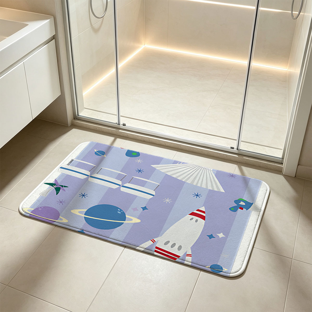 Tomorrowland: Space Adventure with Rockets and Planets - Flannel floor mat