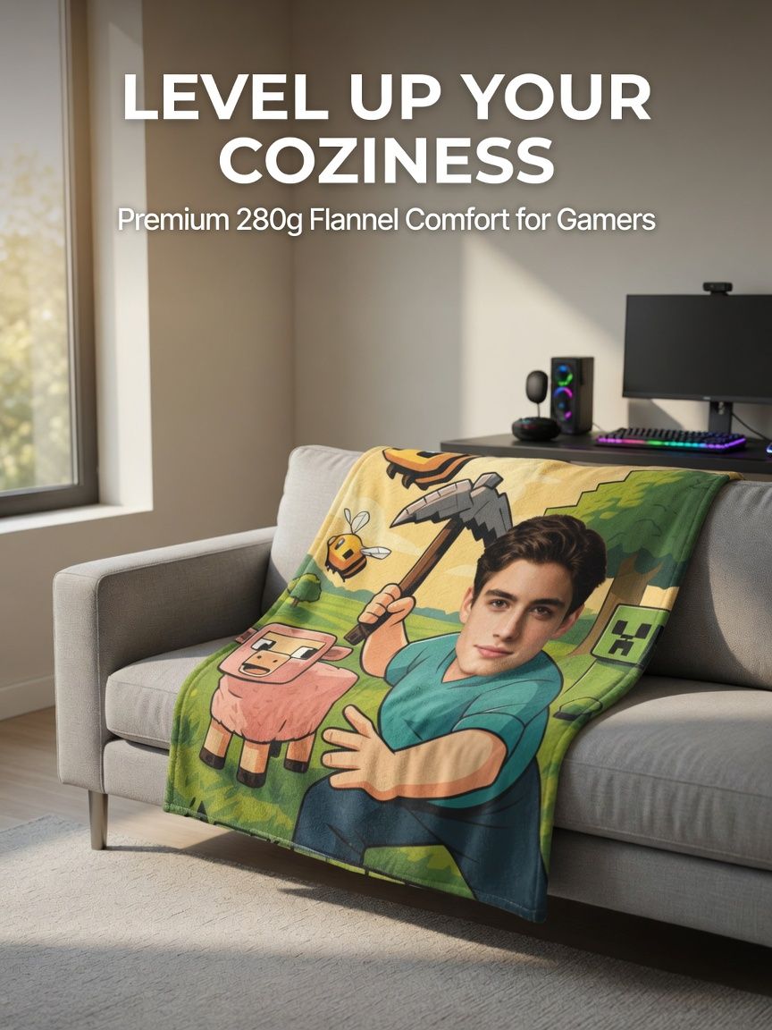 Custom Face Photo Flannel Blanket Personalized Gamer Adventure Print Ultra Soft Anti Pilling Fleece Throw for Bed Sofa