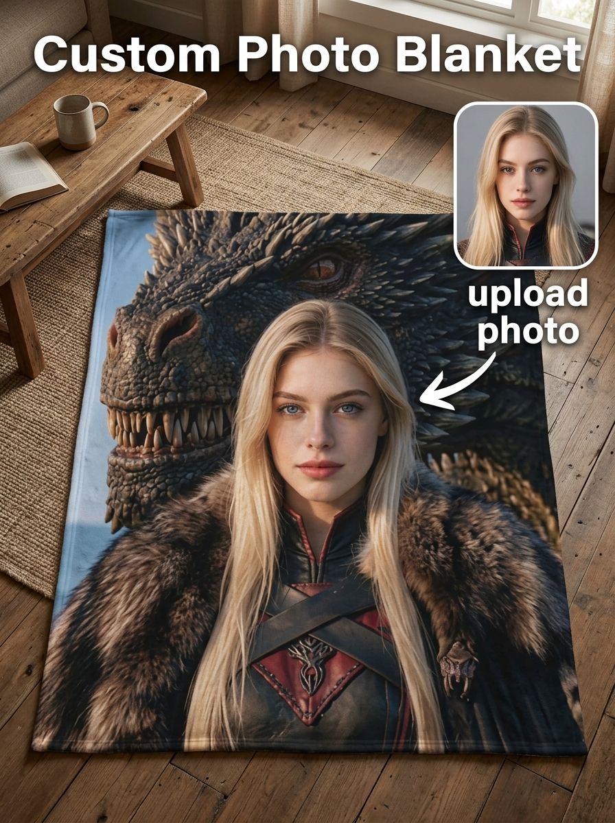 Custom Face Photo Blanket Personalized Fantasy Dragon Portrait Flannel Fleece Throw Cozy Bed Couch Cover Ideal Gift