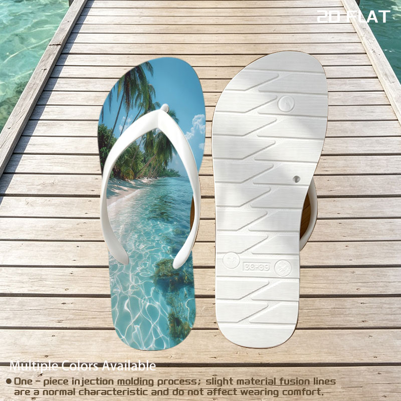Tropical Beach with Crystal Clear Water and Palm Trees -  flip-flops