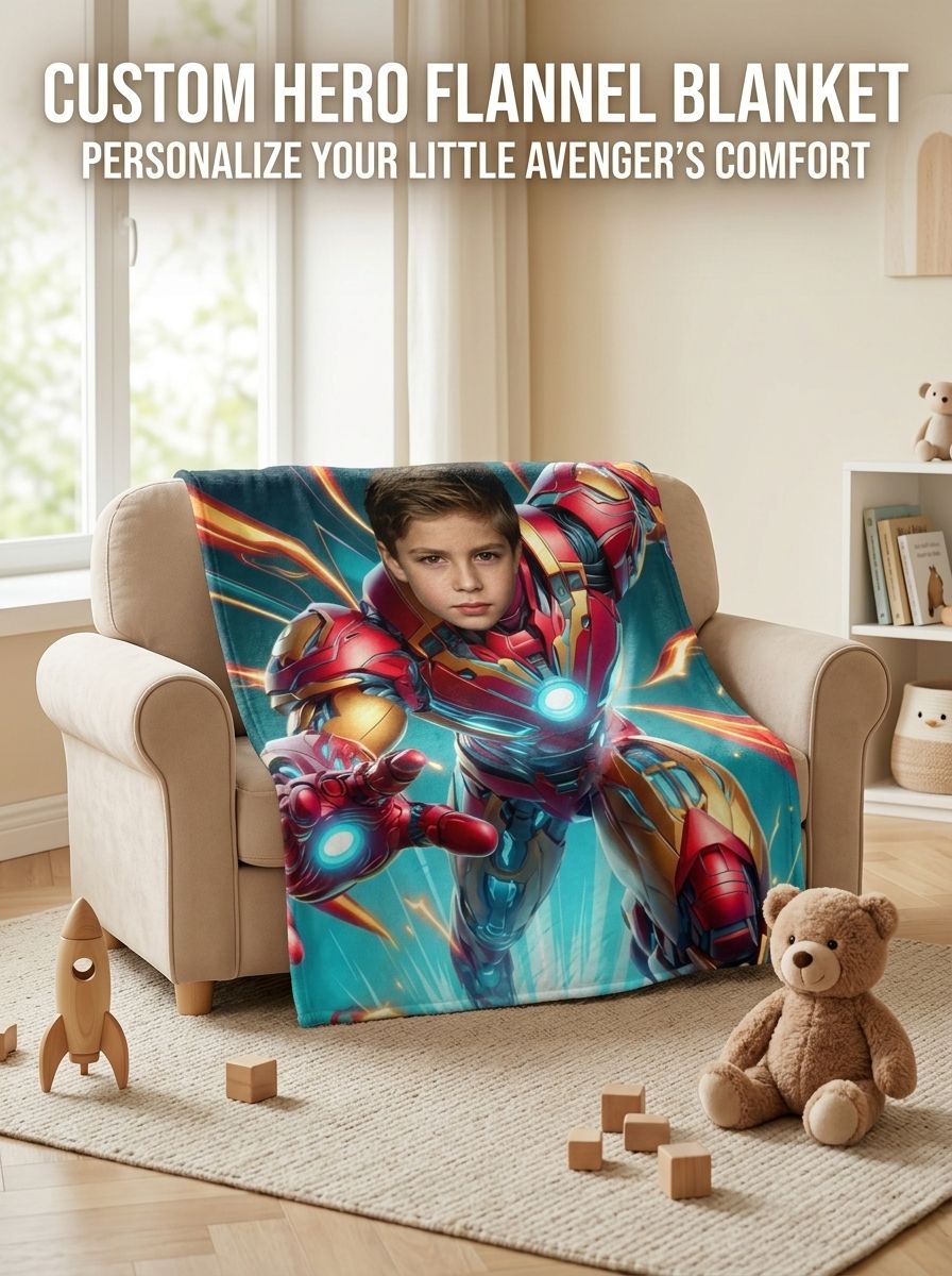 Custom Face Superhero Blanket Personalized Photo Throw Ultra Soft Anti Pilling Flannel Fleece for Bed Couch Ideal Gift