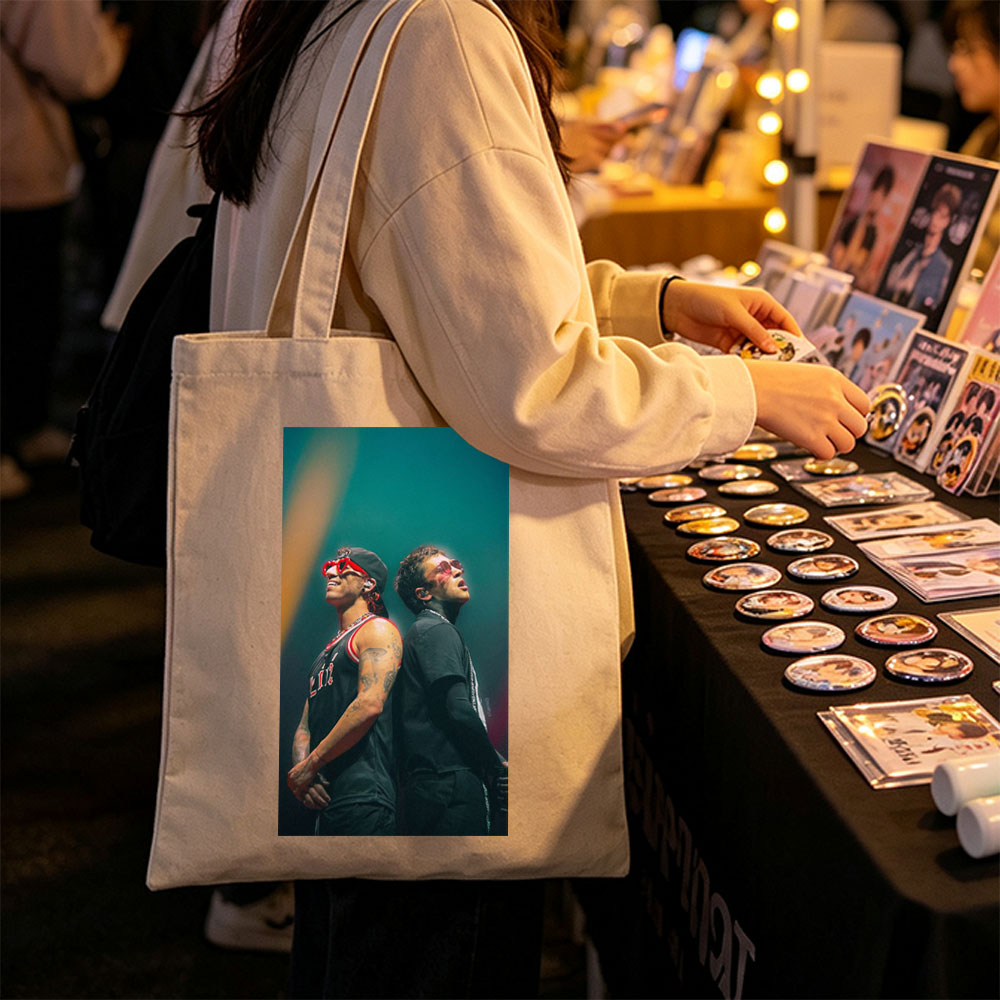 Lil Wayne and The Weeknd on Stage Performing at a Concert - Canvas tote bags