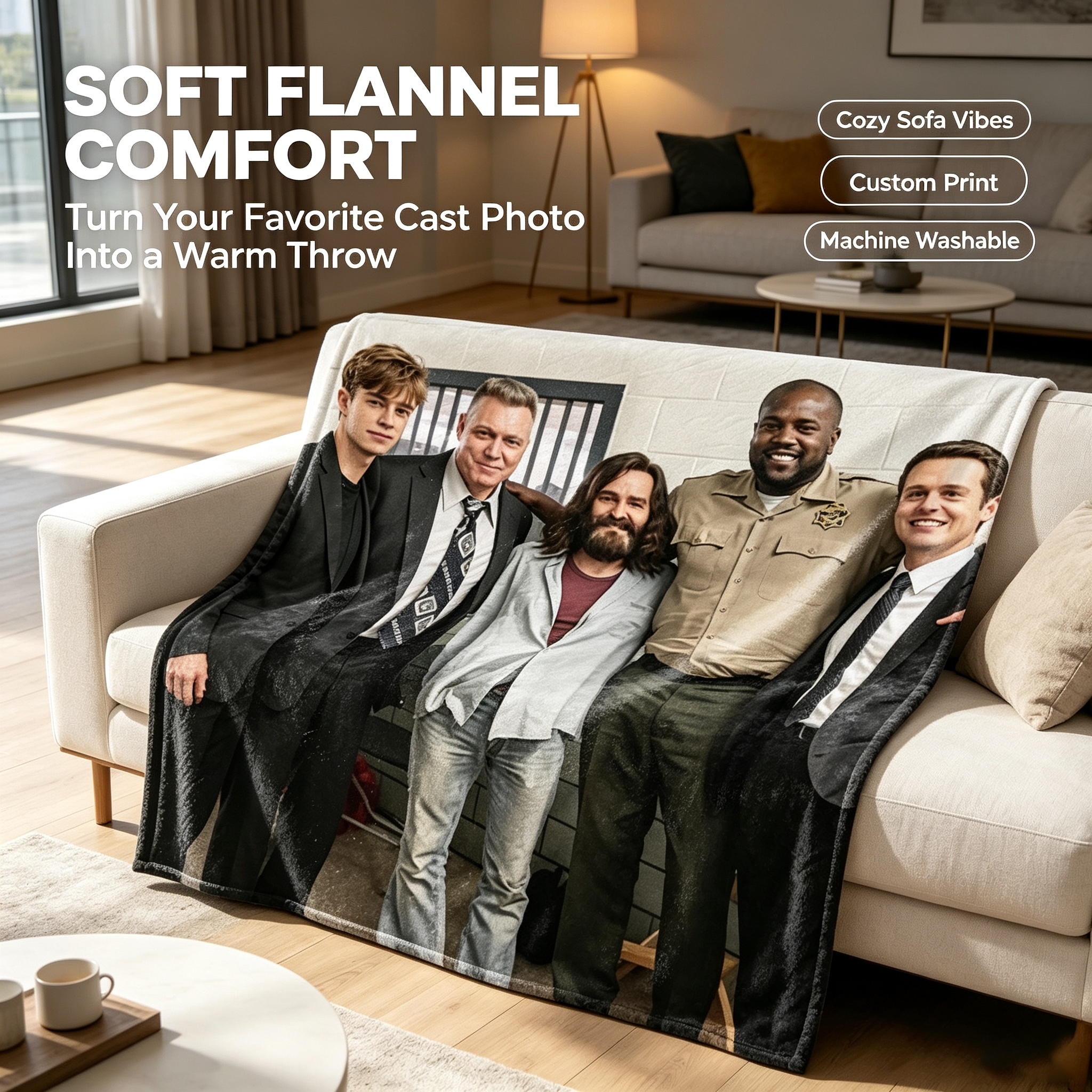 Custom Face Blanket Featuring Cast of Popular TV Show in Backstage Group Photo Flannel Blanket Perfect for Fans and Collectors Gift or Giveaway