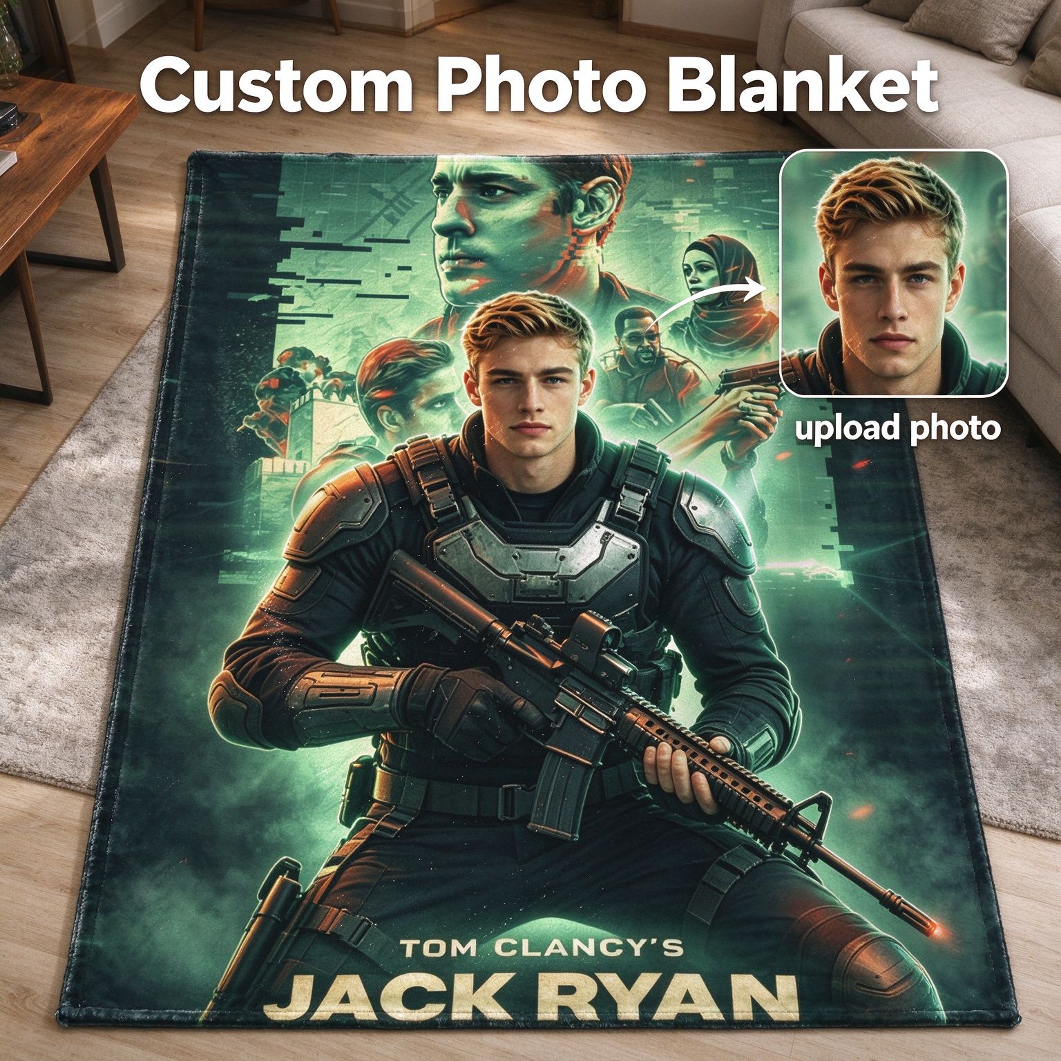 Custom Photo Face Blanket Personalized Action Hero Flannel Throw Soft Anti-Pilling Fleece Bed Couch Cover Ideal