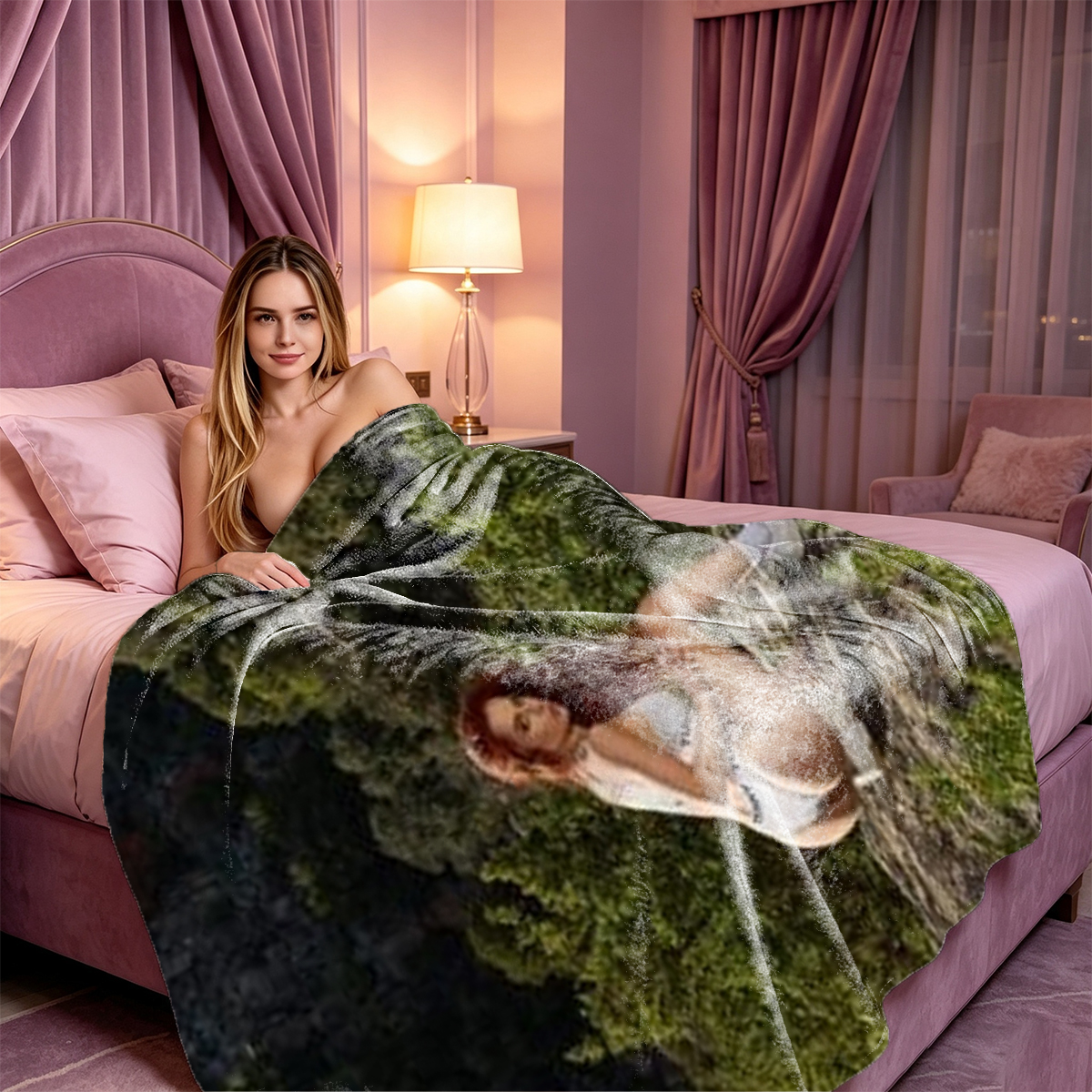 Pink Lingerie Seduction on Marble Table - Blanket