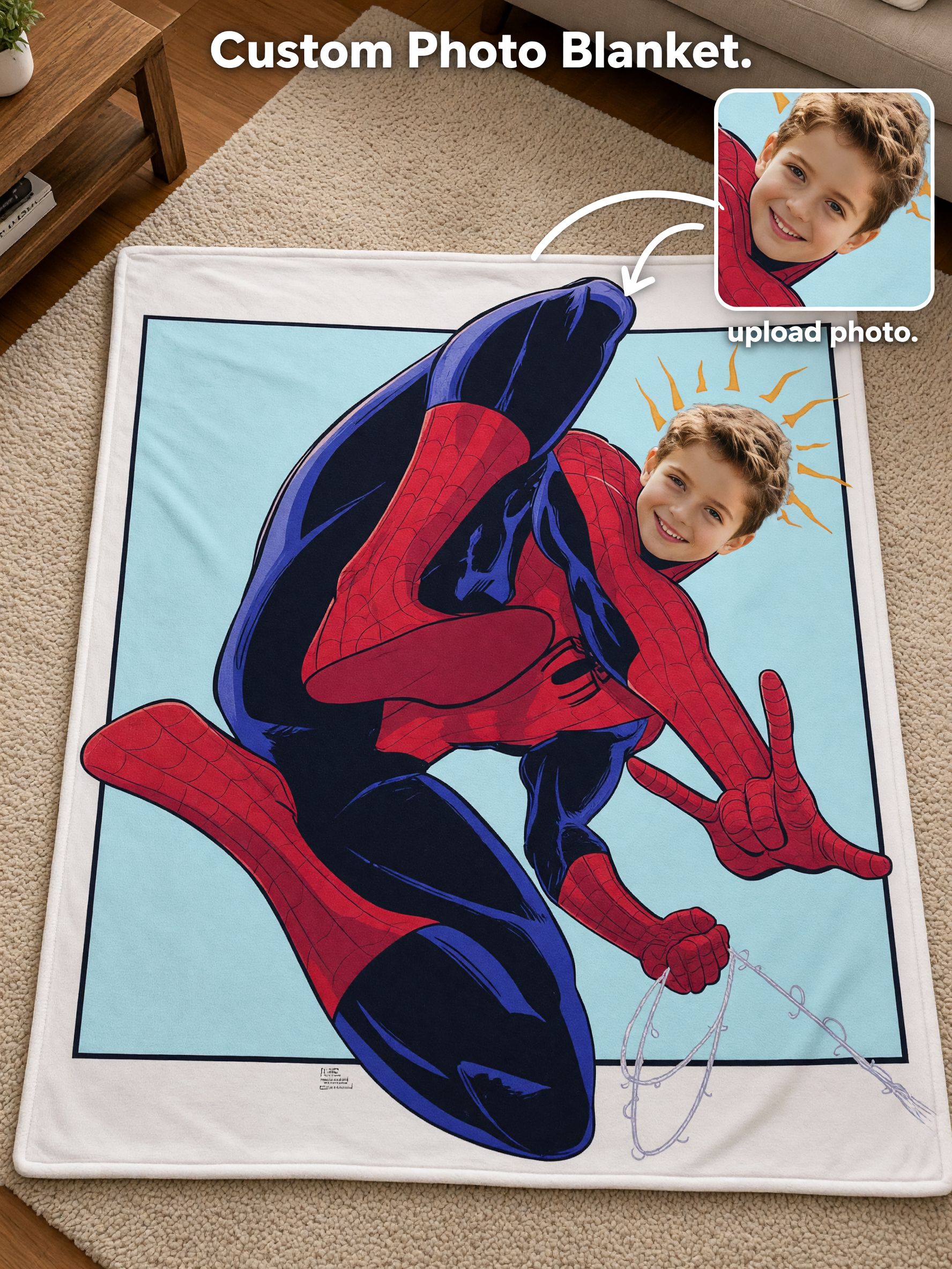 Personalized Superhero Face Photo Blanket Custom Ultra Soft Flannel Throw Cozy Bed Sofa Keepsake Gift