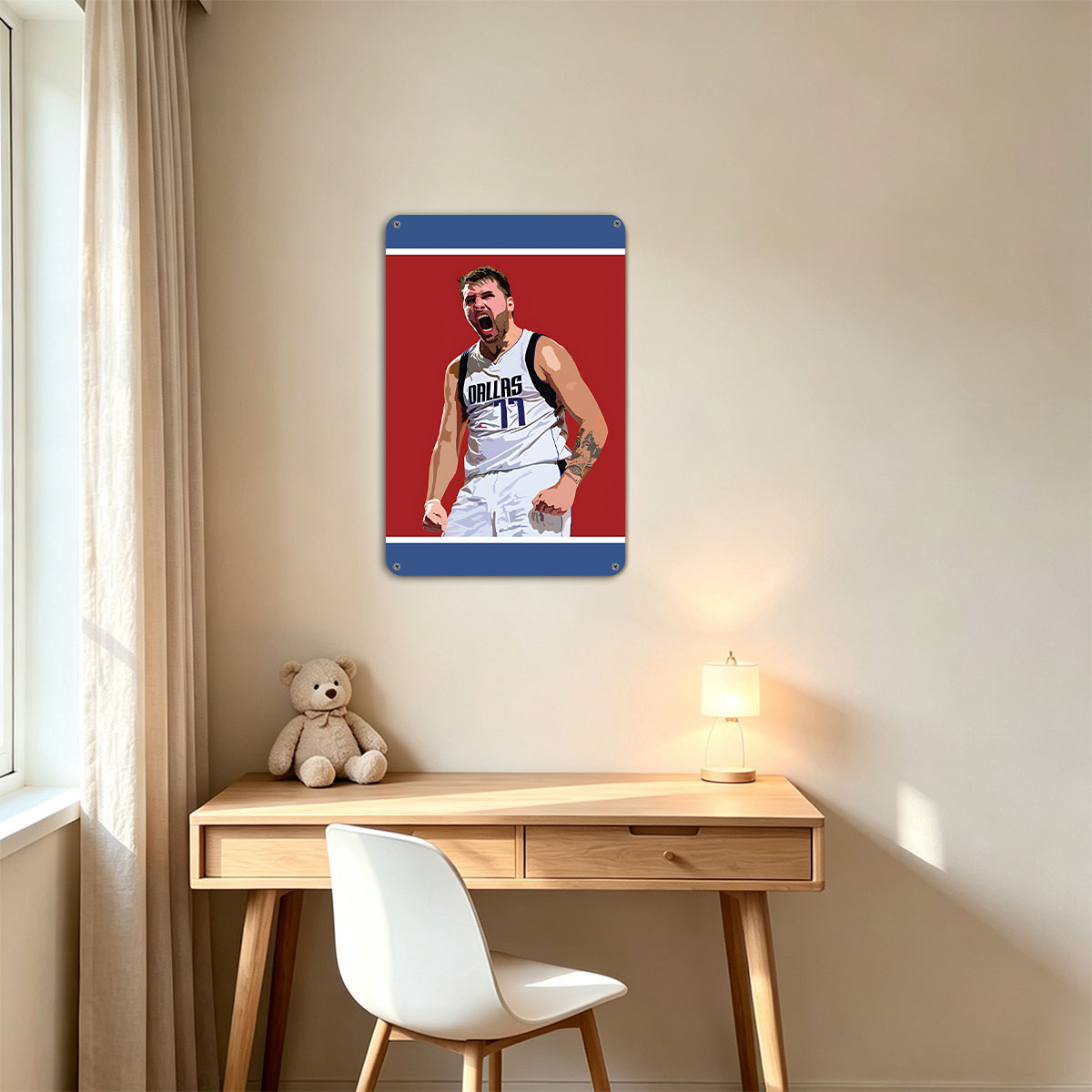 Luka Doncic, Dallas Mavericks #77, Basketball Player, Celebrating on Court - painting