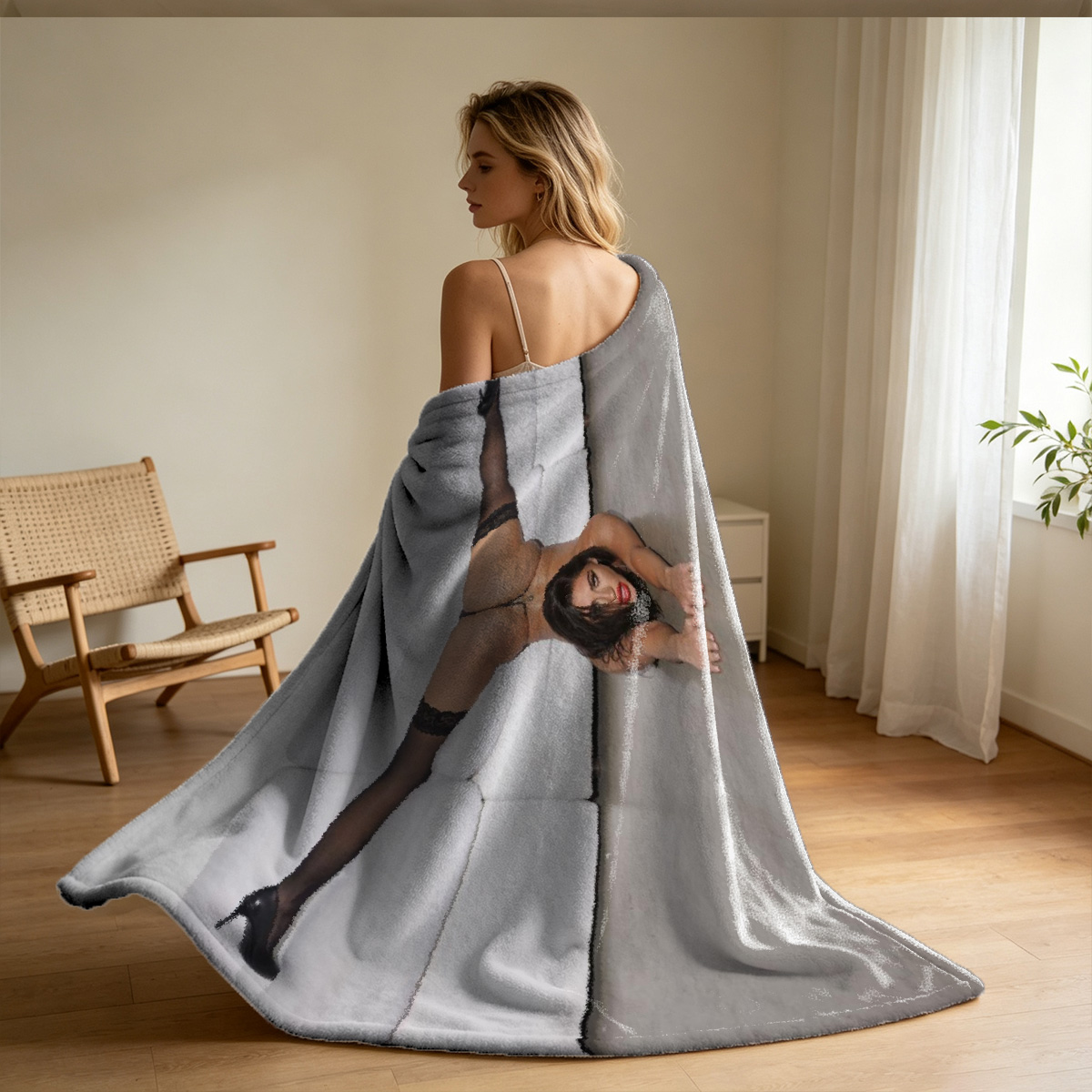 White Shirt and Panties in Kitchen - Blanket