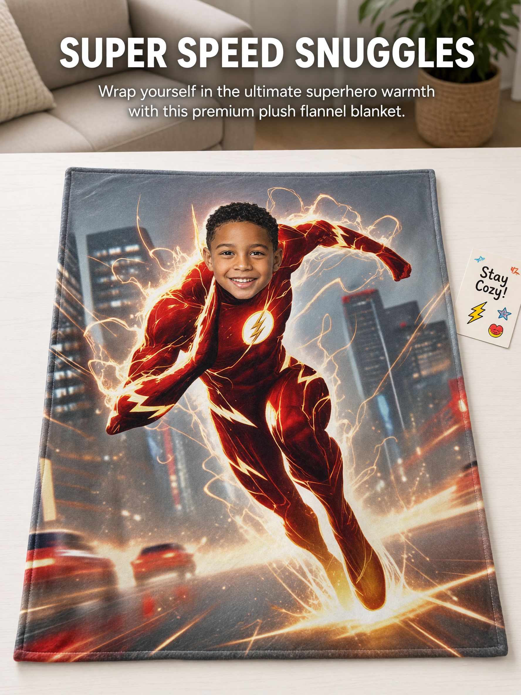 Personalized Superhero Face Photo Blanket Custom Flannel Fleece Throw Soft Skin Friendly Bed Couch Gift for Kids