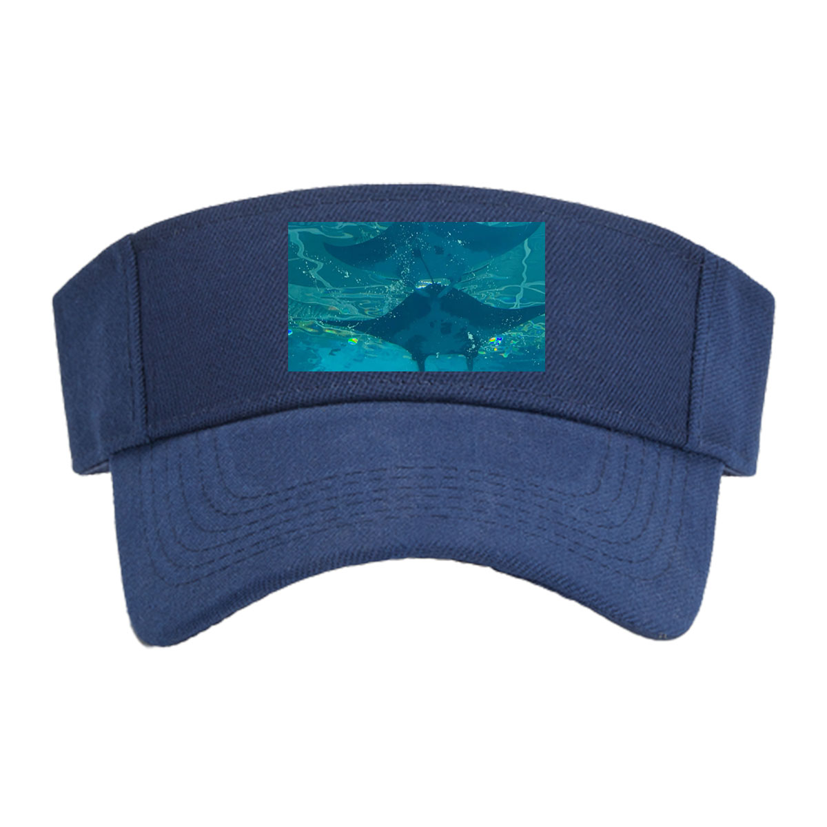 Graceful manta rays glide through clear blue waters, their silhouettes dancing beneath the surface. -  Visor cap