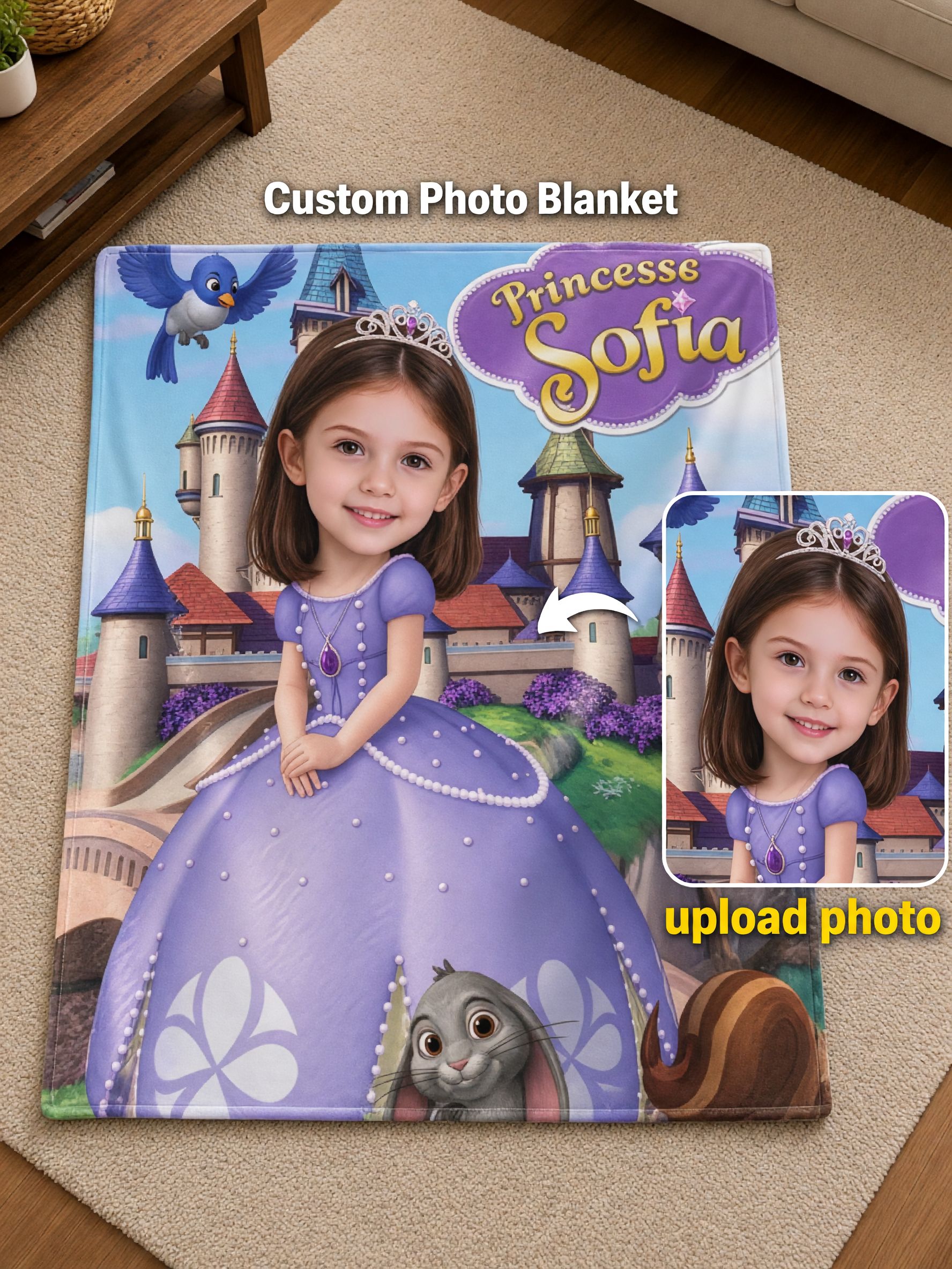 Personalized Princess Face Photo Blanket, Custom Flannel Throw for Kids, Cozy Keepsake Birthday Gift