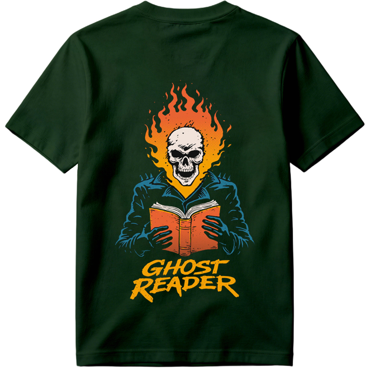 Ghost Reader: Skull with Flames Reading a Book - Tee