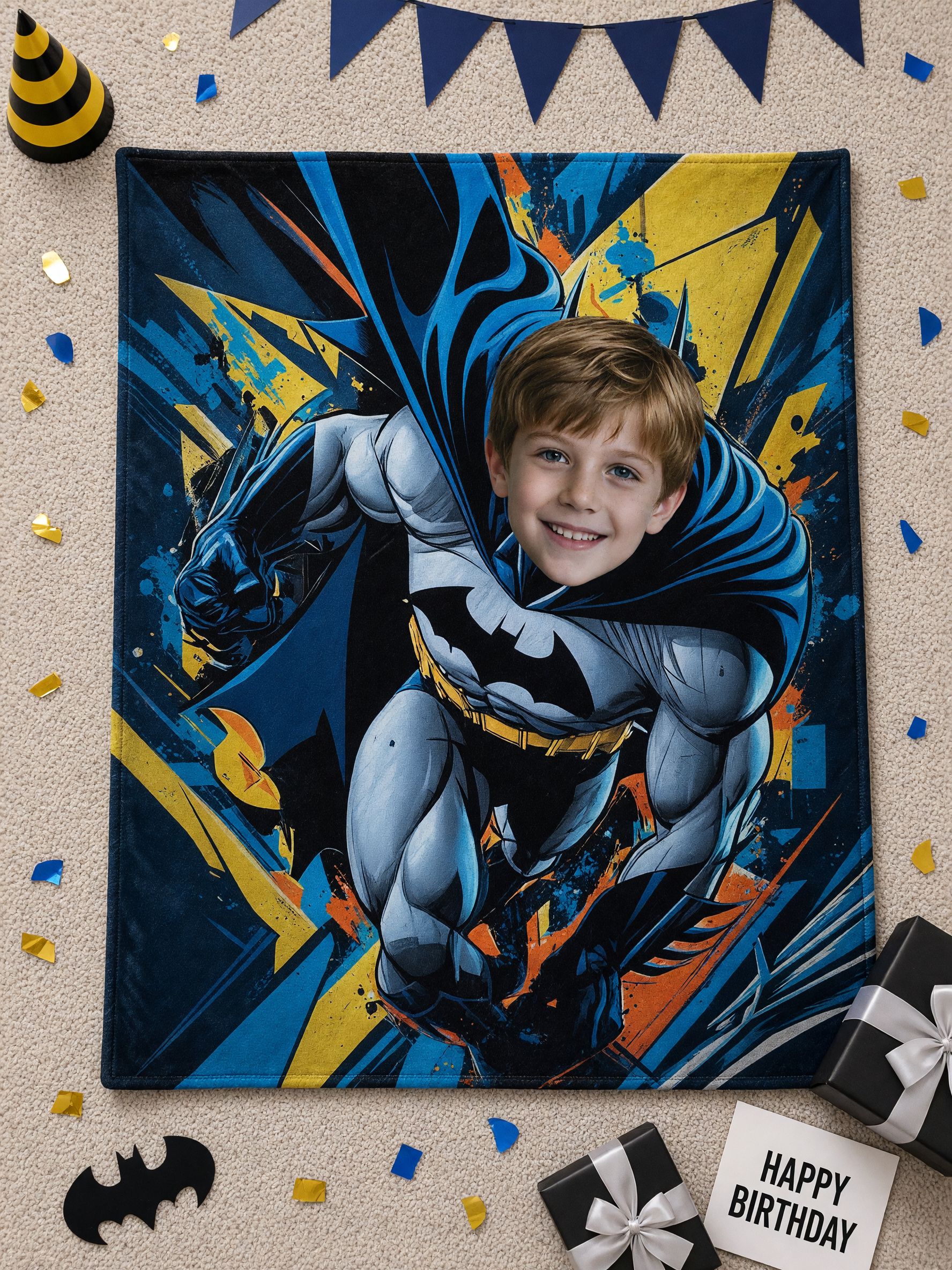 Personalized Face Blanket Custom Comic Superhero Flannel Throw Anti-Pilling Ultra Soft Plush Bed Sofa Gift