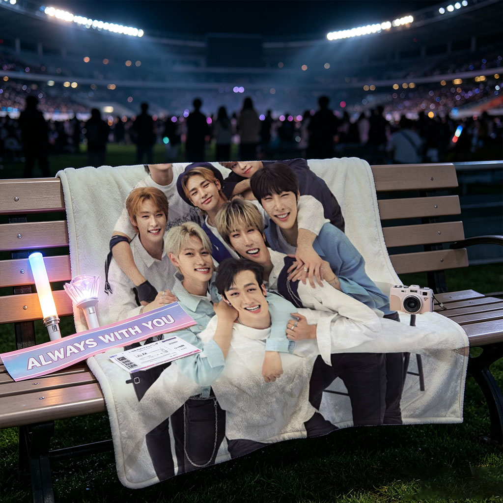 Stray Kids Group Photo - Members Posing Together in Casual Outfits on a Light Background - Blankets