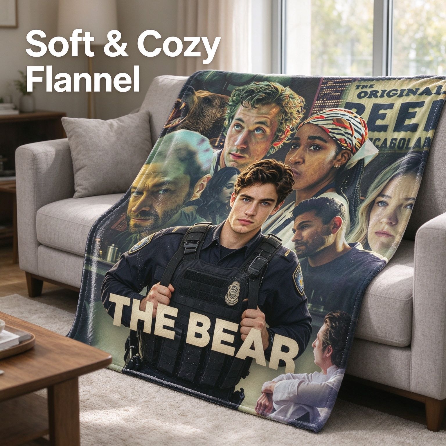 Custom Face Portrait Flannel Throw Blanket Ultra Soft Warm Fleece Personalized Picture Gift for Couch Bed