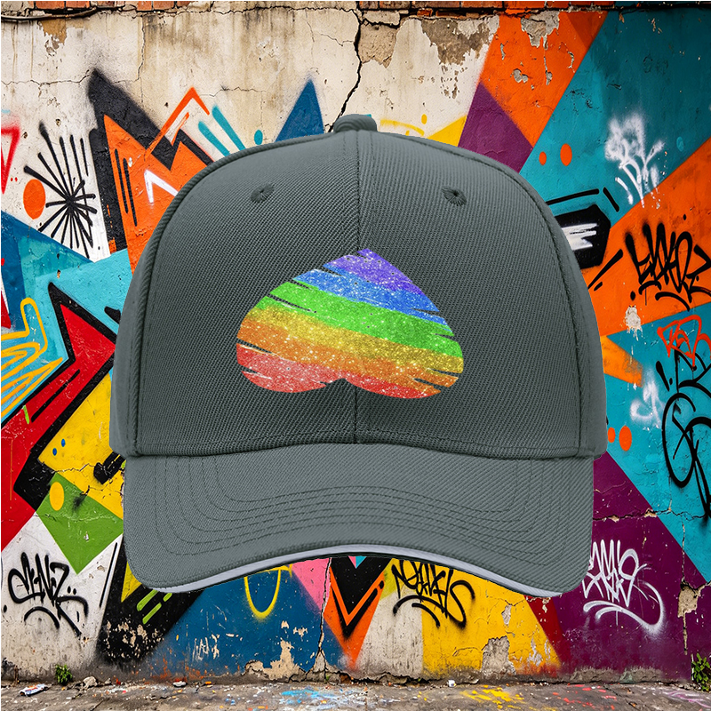 Unisex Classic Sandwich Hat with Rainbow Glitter Heart Print - Perfect for Pride Events, Outdoor Activities, and Casual Wear - Ideal for Adults Seeking Expressive Fashion Statement