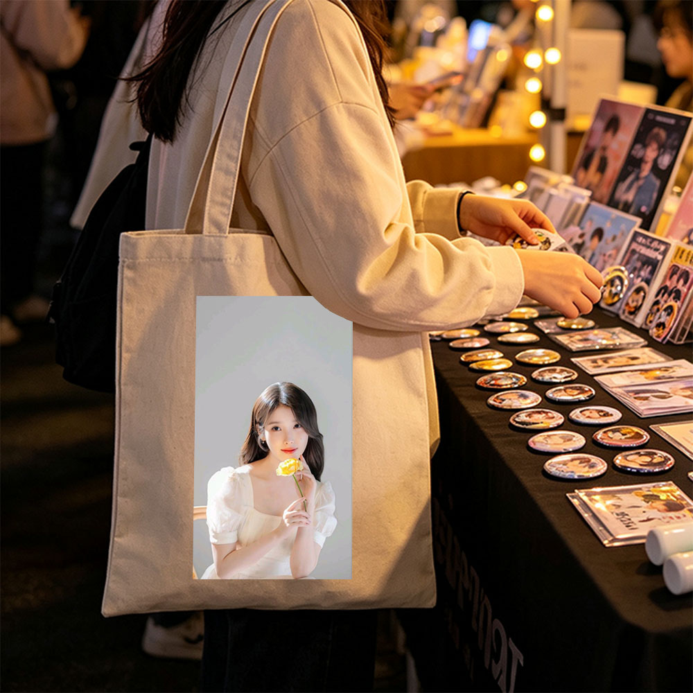 IU Holding a Yellow Rose in a Soft White Dress - Canvas tote bags