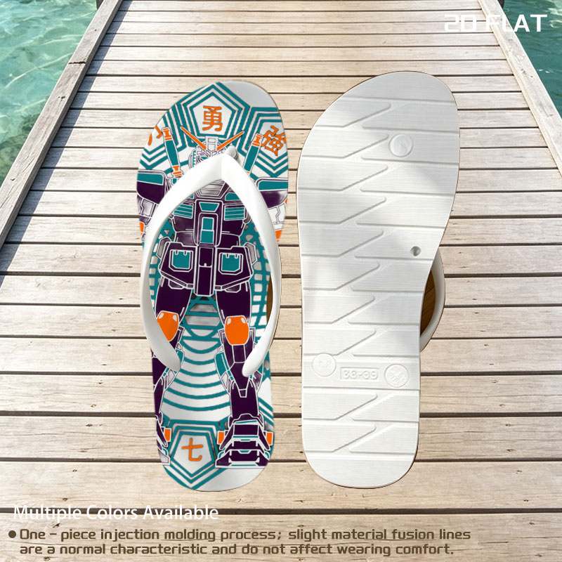 Gundam Warrior Robot with Chinese Characters and Geometric Design -  flip-flops