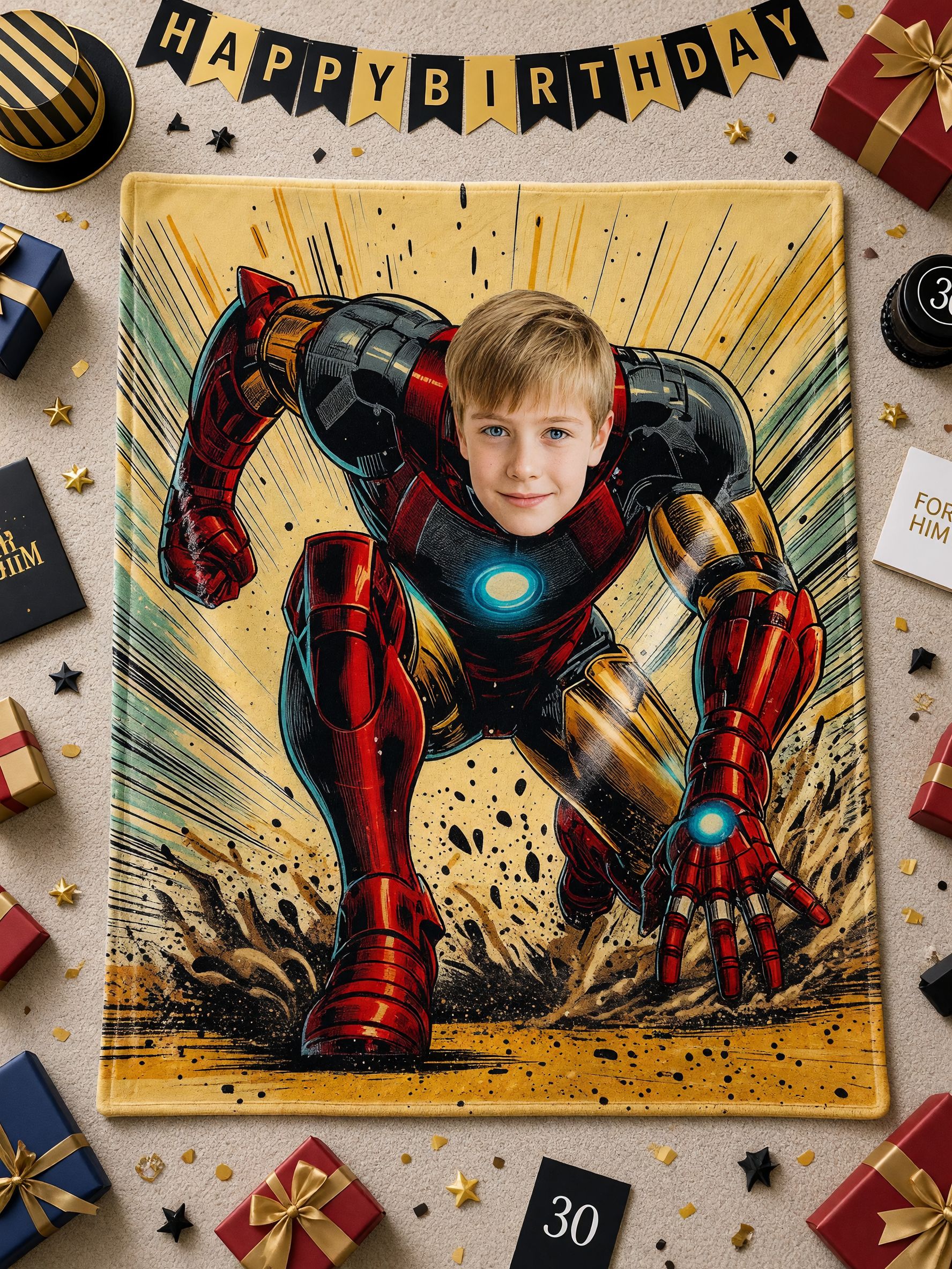Custom Superhero Face Blanket, Personalized Comic Photo Flannel Fleece Throw, Ultra Soft Cozy Gift for Bed and Couch