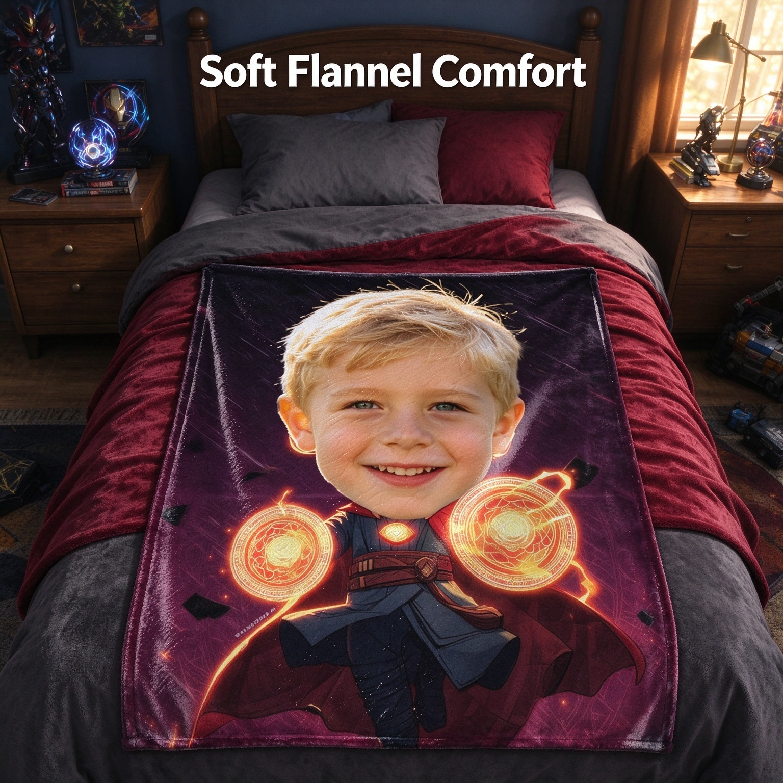 Custom Face Superhero Blanket Ultra Soft Flannel Throw Personalized Magic Hero Fleece Bed Blanket for Kids Gift