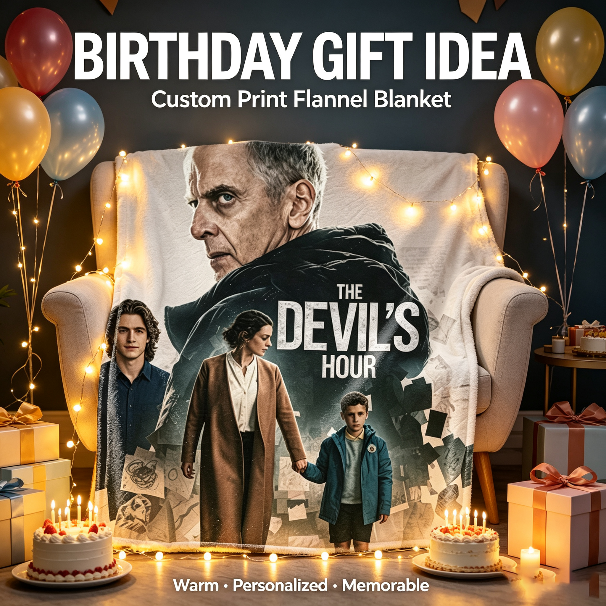 Custom Face Blanket The Devil's Hour Flannel Blanket Movie Poster Design Cozy Home Decor Gift for Fans