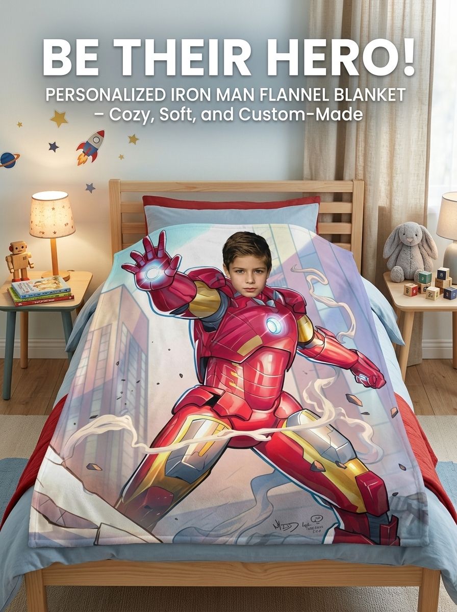 Personalized Superhero Photo Blanket Custom Face Flannel Fleece Throw Soft Skin-Friendly Bedding Gift for Kids