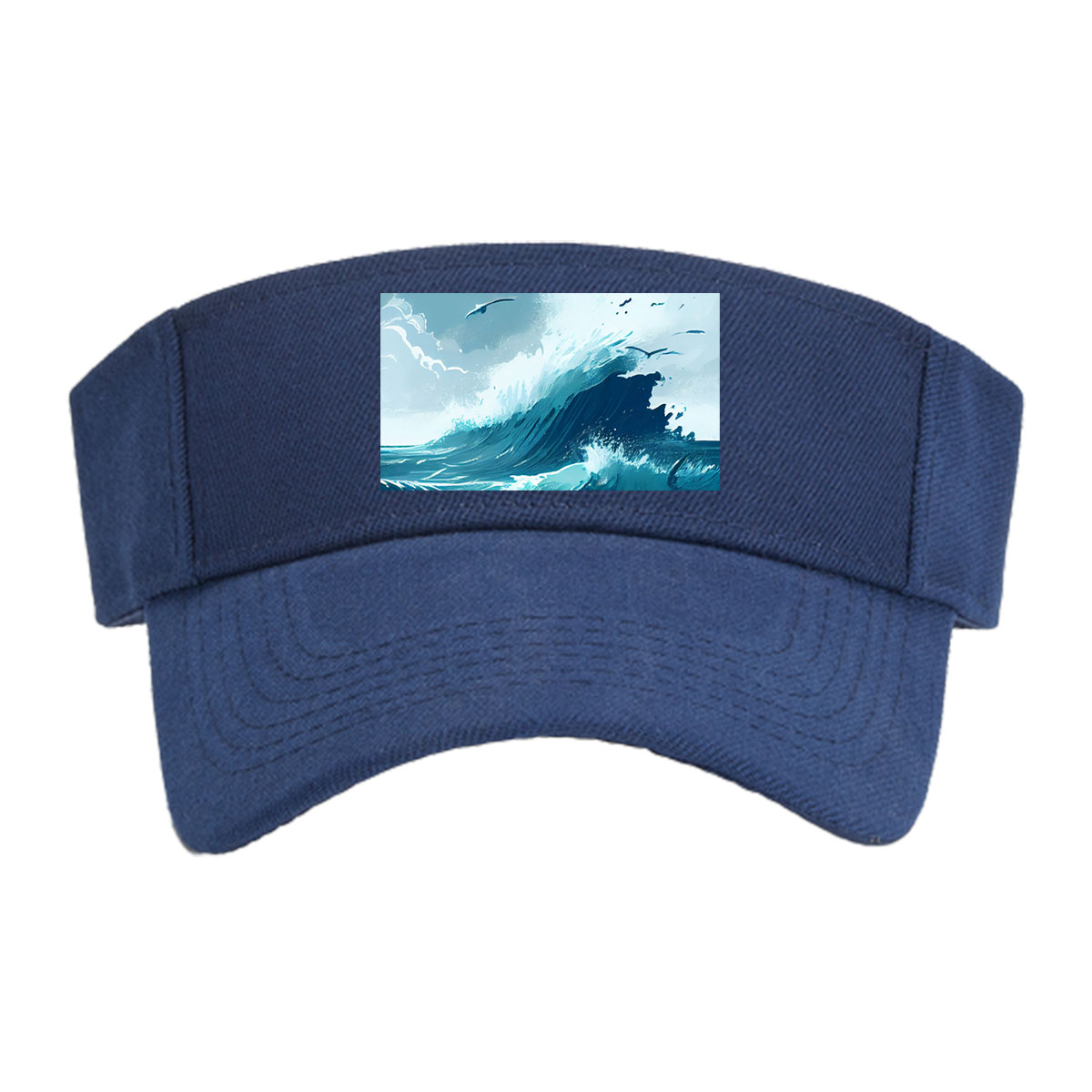 Mighty waves crash against rocks as seagulls soar above the stormy sea. -  Visor cap