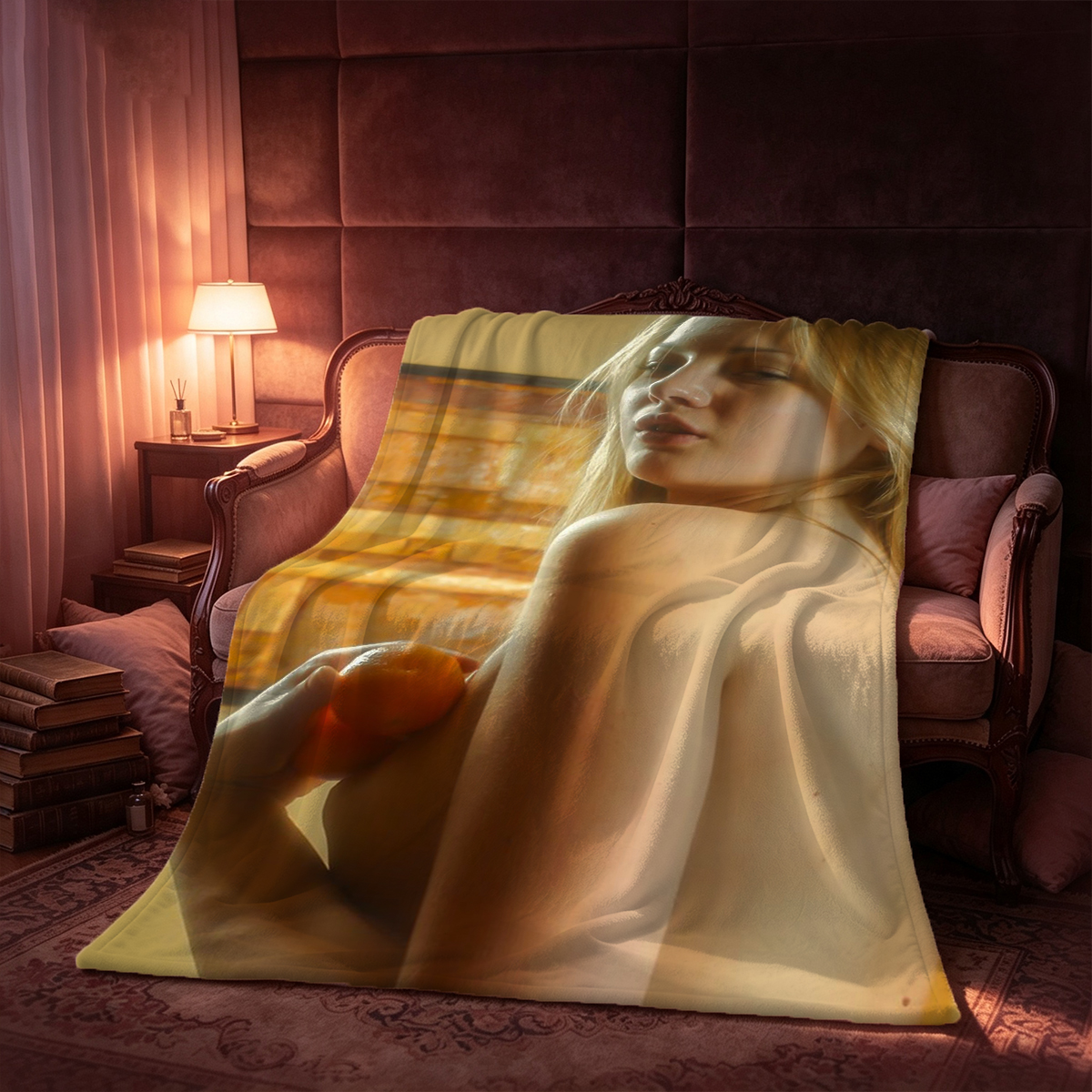 Three Women in Lingerie on Couch - Blanket
