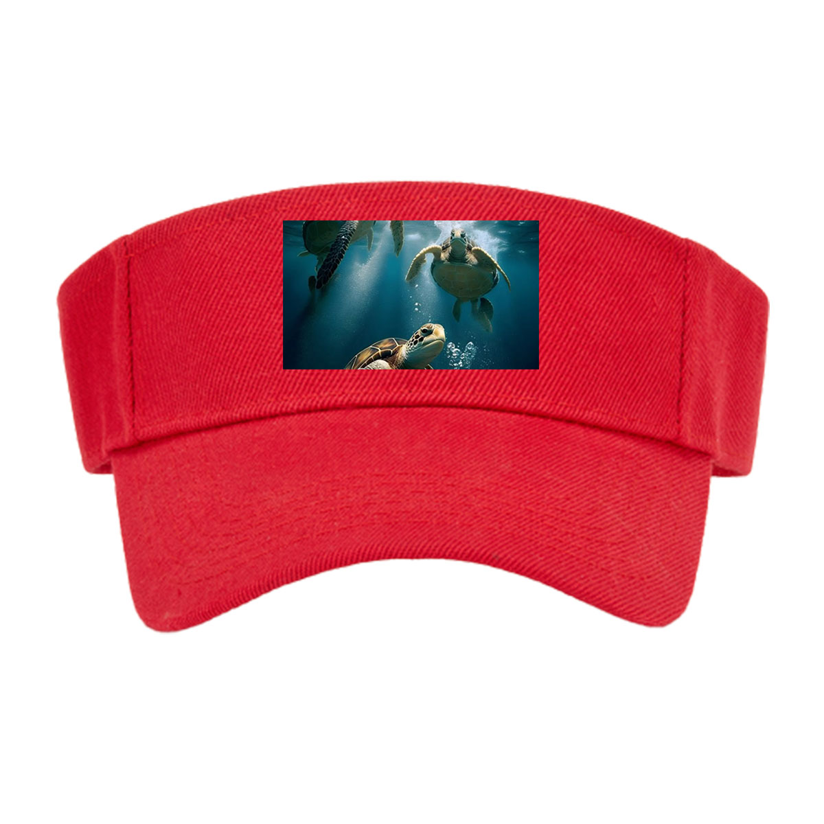 Three sea turtles swimming gracefully underwater in clear blue ocean. -  Visor cap