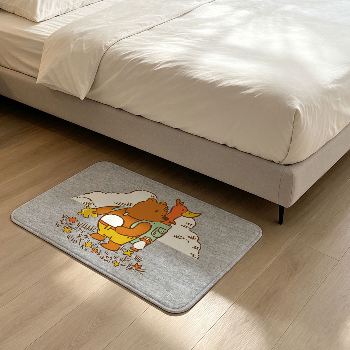 Bear and Duck Adventure in the Field - Flannel floor mat