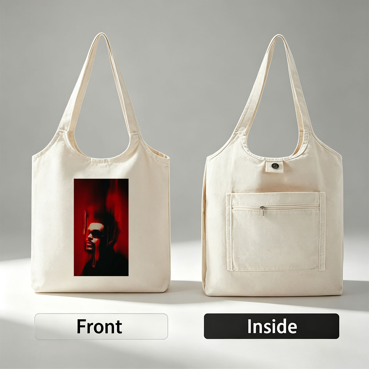 The Weeknd in a Dark Red Scene with Dramatic Lighting and Blurred Motion Effect - Canvas shoulder bags/