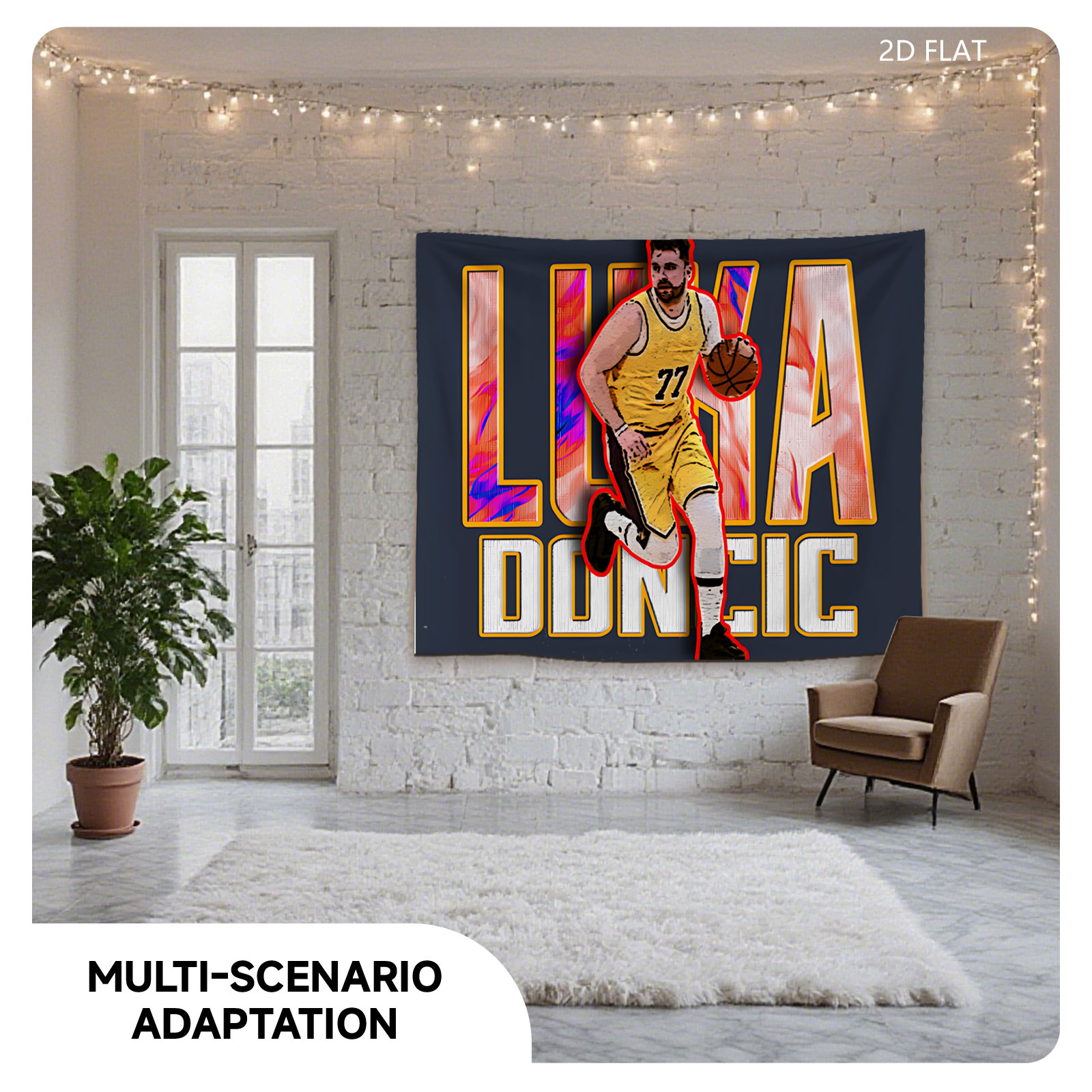 Luka Doncic in Action: NBA Star with Ball, Wearing Jersey #77 - Tapestry