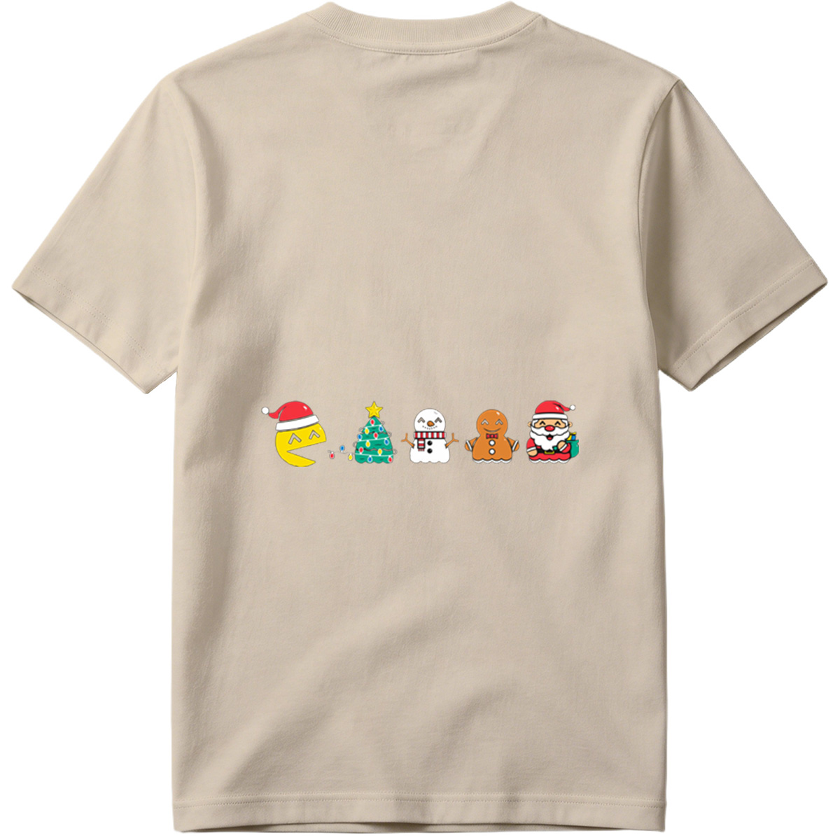 Pac-Man Christmas Characters: Pac-Man, Christmas Tree, Snowman, Gingerbread Man, Santa Claus - Tee