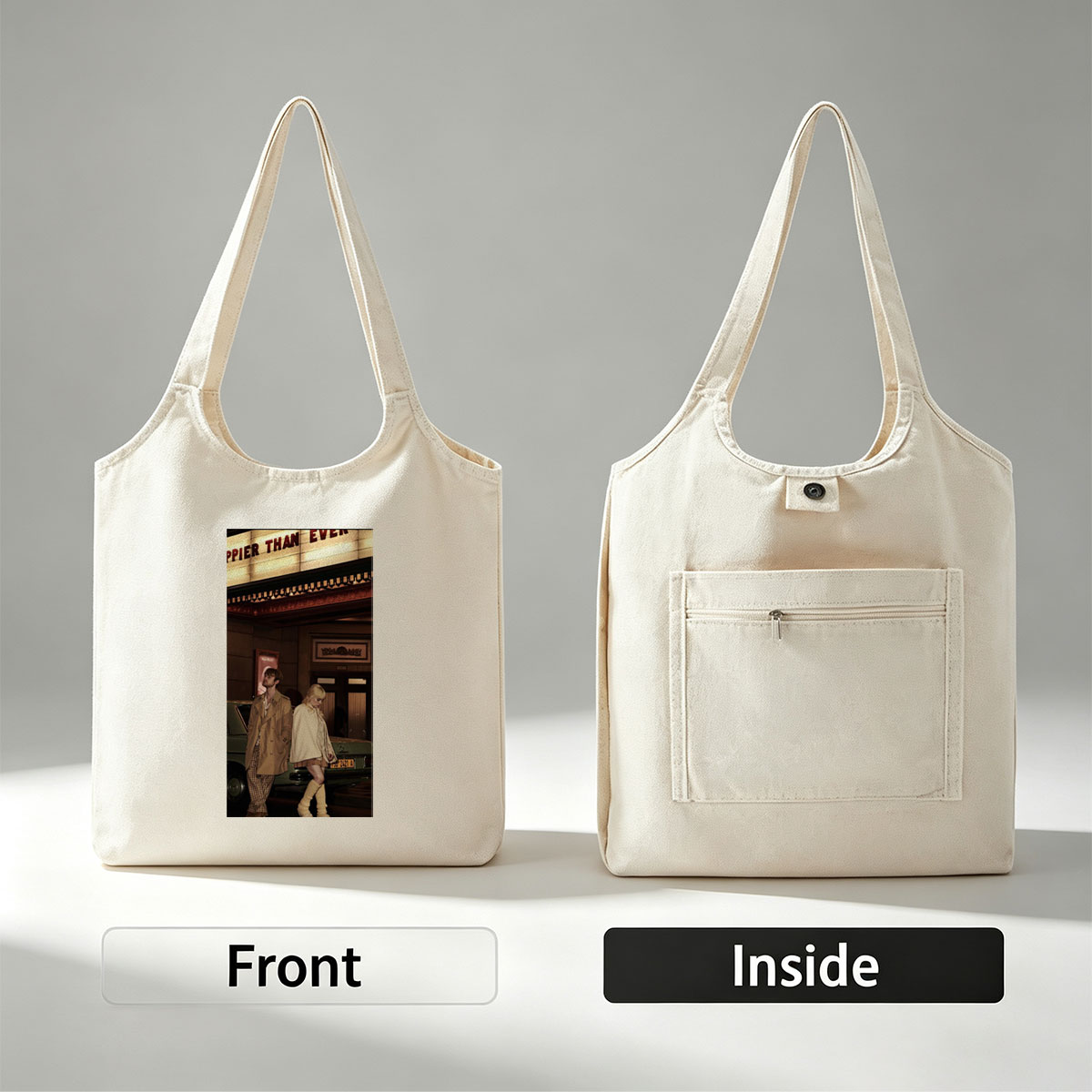 Marilyn Manson and Courtney Love in a Vintage Theater Scene with Retro Fashion and Classic Car - Canvas shoulder bags/