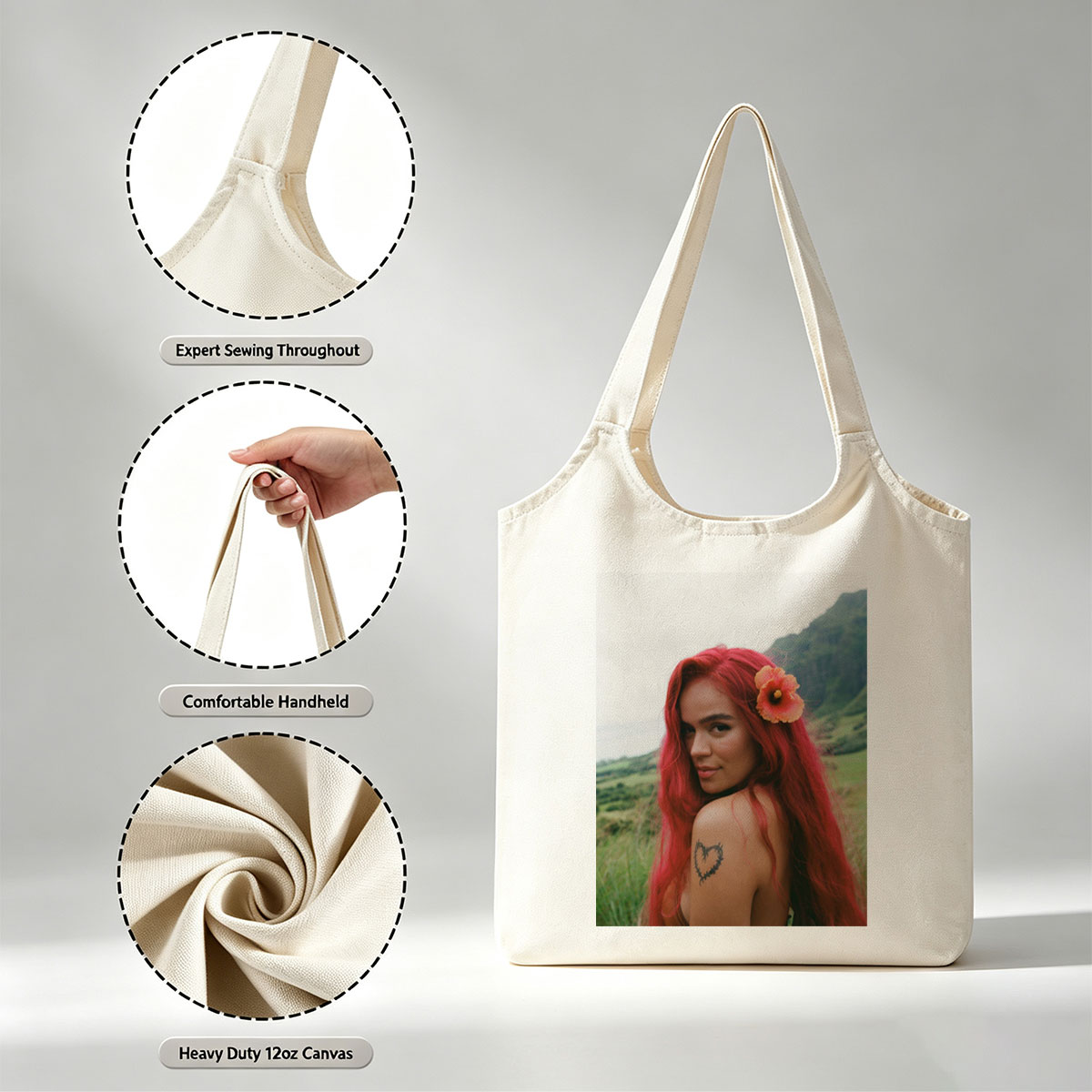 Bella Thorne in Nature with Red Hair and Flower in Hair - Canvas shoulder bags/