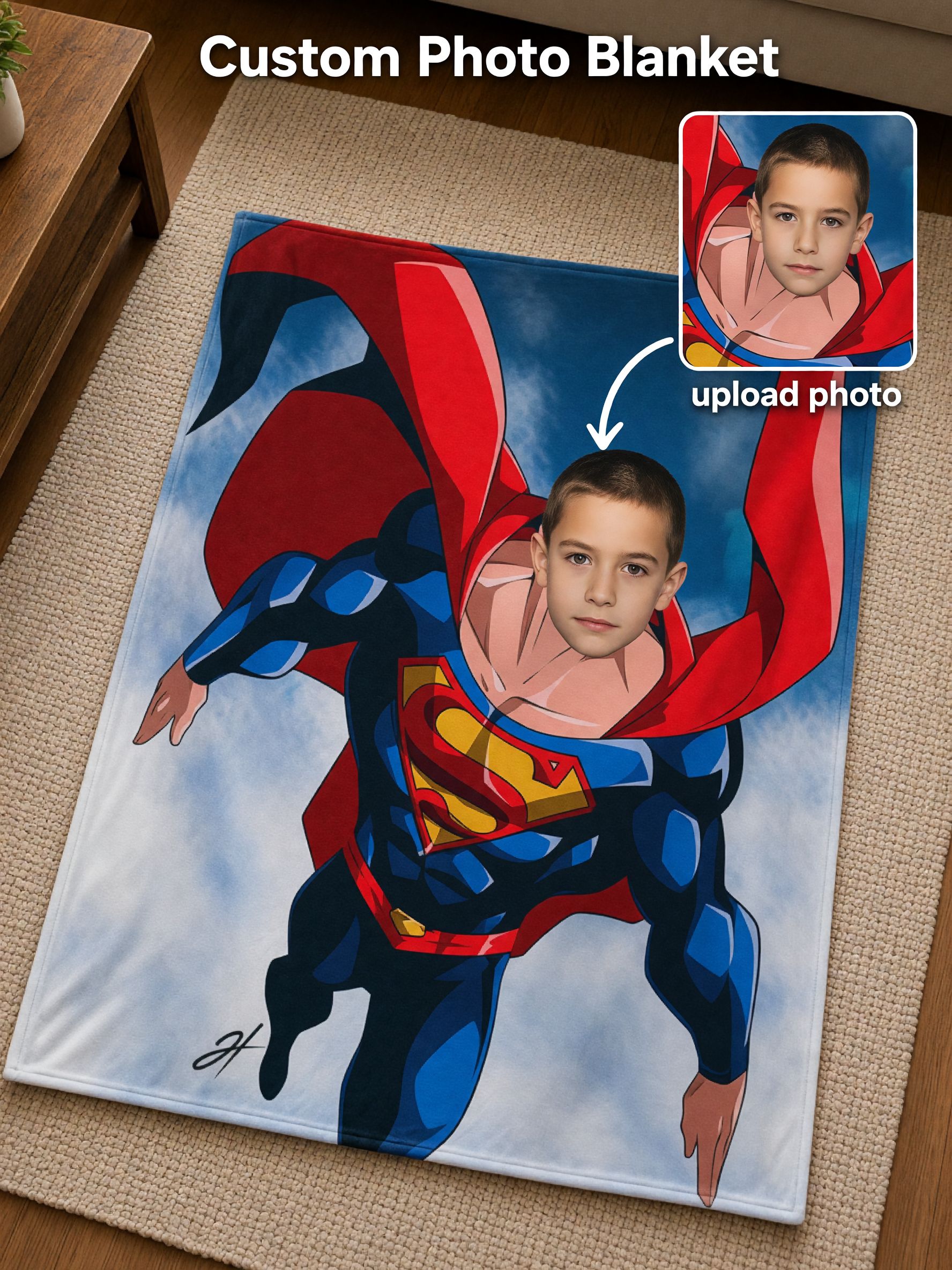 Custom Face Superhero Blanket Personalized Photo Flannel Throw Soft Fleece Bed Couch Quilt Gift