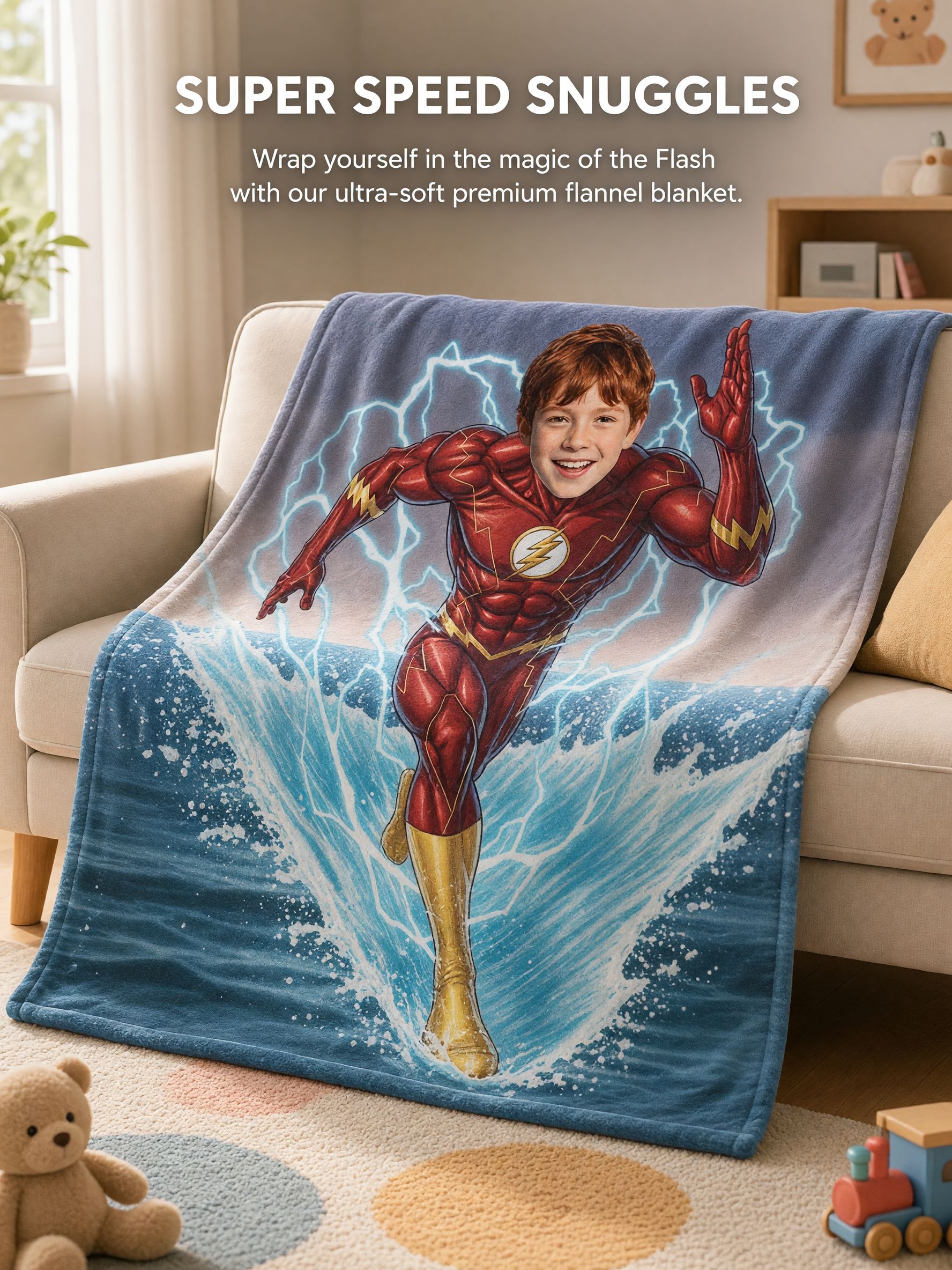 Custom Photo Superhero Flannel Fleece Blanket, Personalized Headshot Throw Blanket for Kids and Adults, Cozy Gift
