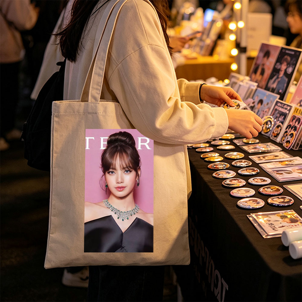 Lisa Blackpink Red Carpet Glamour in Emerald Jewelry and Black Gown - Canvas tote bags