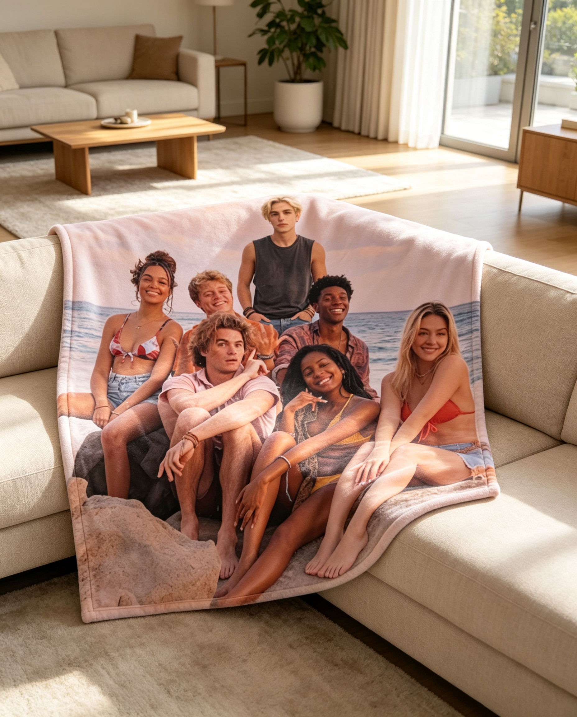 Custom Face Blanket Featuring Beach Group Portrait Flannel Blanket Perfect for Cozy Nights and Ideal Gift or Giveaway