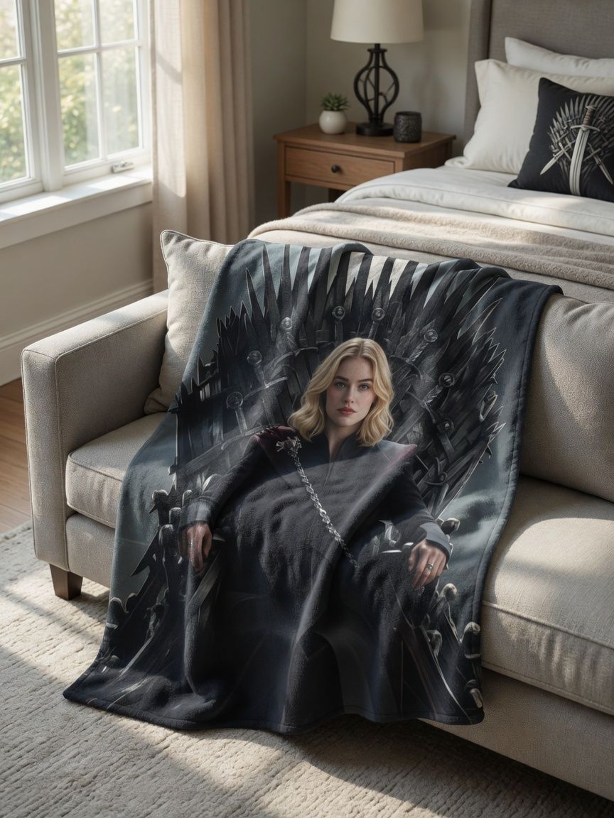 Custom Photo Face Blanket Soft Flannel Throne Throw for Couch Sofa Bed, Ideal Personalized Gift