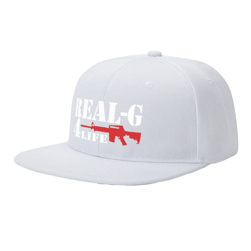 Flat Brim Baseball Cap Real G 4 Life Gun Graphic Streetwear Underground Skate Style for Basketball Court Urban Street Skate Park Hip Hop Riders and Rap Artists