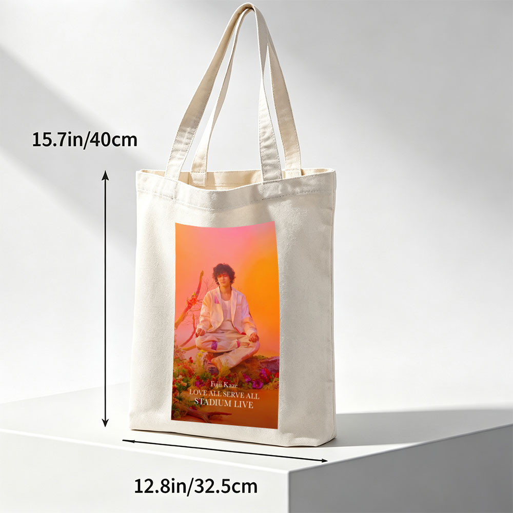 Fujii Kaze Meditating in a Vibrant Floral Landscape with Warm Sunset Background - Canvas tote bags