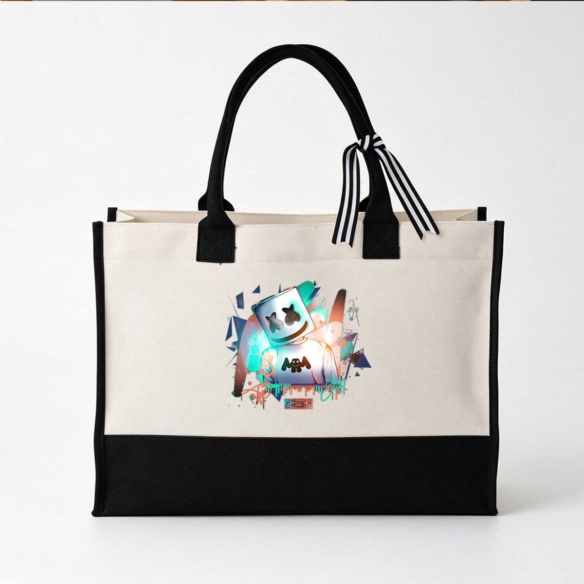 Marshmello DJ Performance Artwork - Canvas patchwork gift tote bag